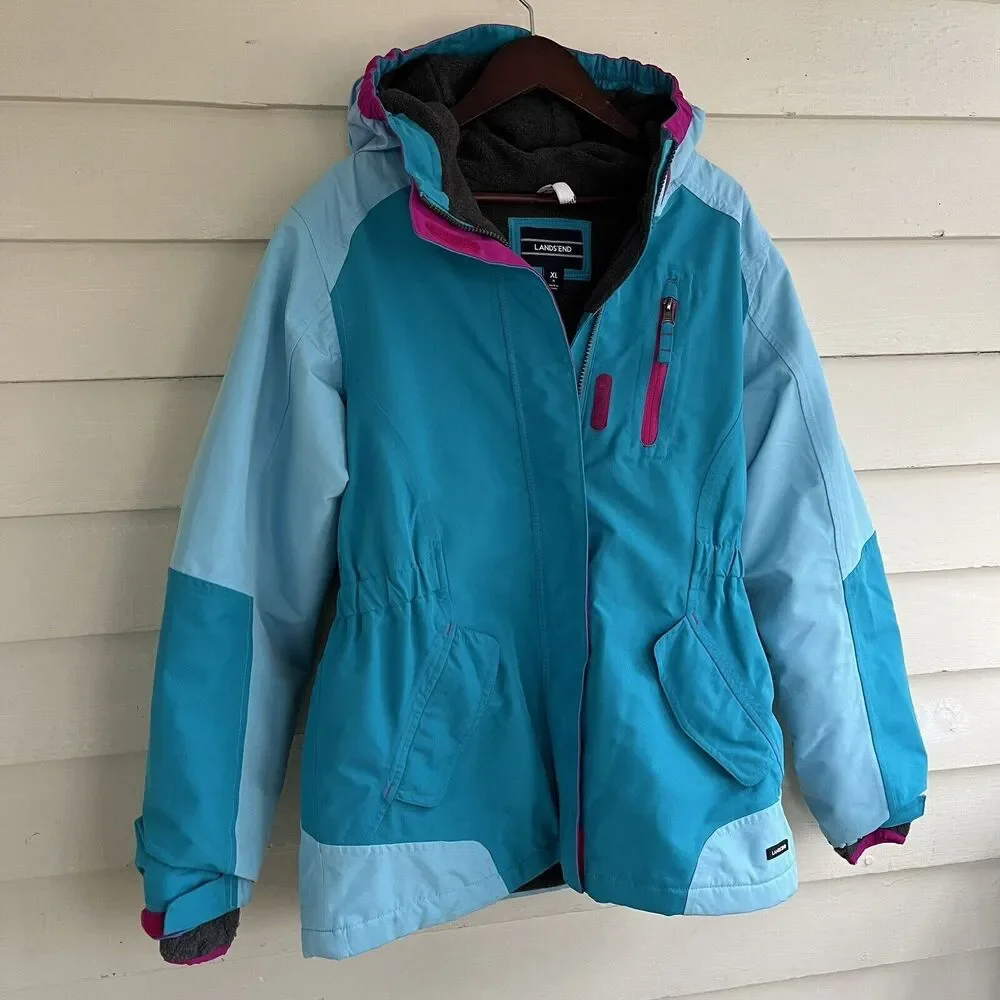 LANDS END Squall Waterproof Insulated Winter Jacket, Teal/Fuschia- Size XL (16)